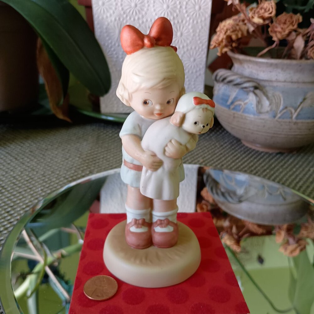 1991 Exclusive Girl with "Baby" Puppy Enesco Porcelain Figurine